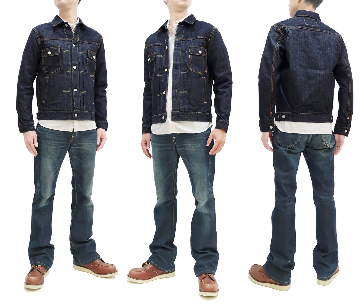 Momotaro Jeans Jacket Men's Modern Indigo Herringbone Denim Trucker Ja ...