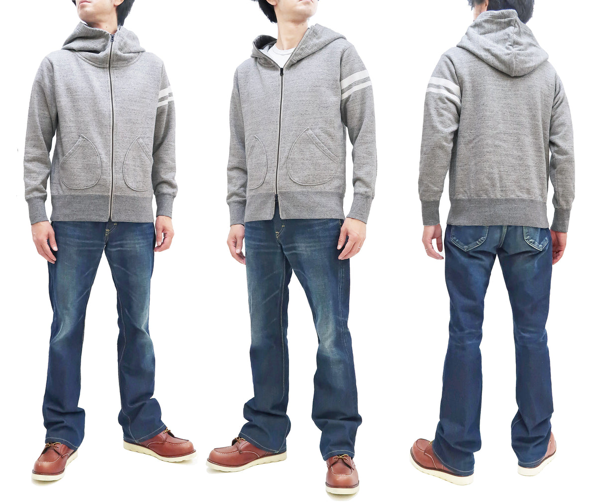 Momotaro Jeans Hoodie Men's High Neck 2-way Zip-Up Hooded Sweatshirt w ...