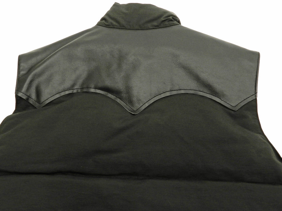 Sugar Cane Men's Down Vest Leather Yoke Panel 60/40 fabric Winter Vest SC12340 Black