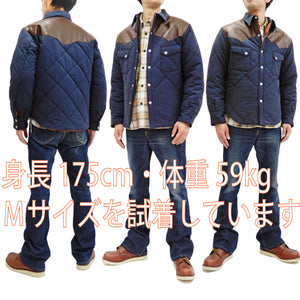 Sugar Cane Leather Yoke Padded Jacket Men's 60/40 Quilted Western Jacket  SC14451 Navy/Browon