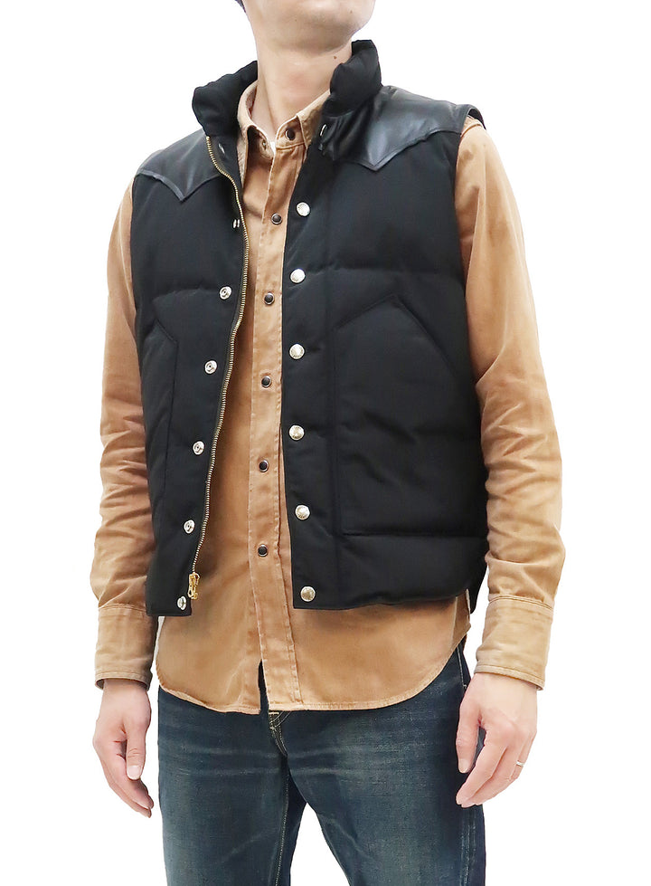 Sugar Cane Down Vest with Leather Yoke Panel Men's Winter