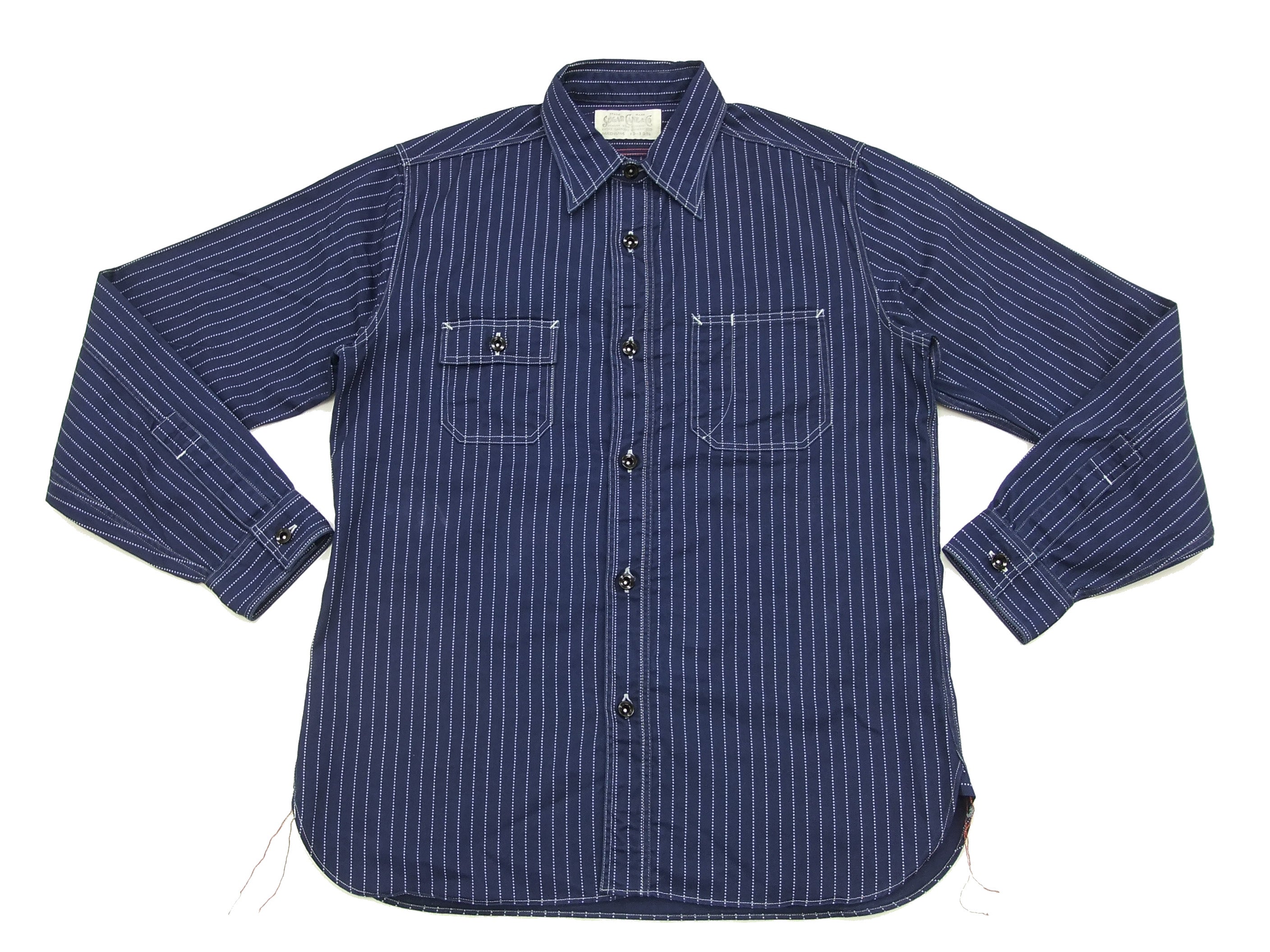 Sugar Cane Men's Indigo Wabash Stripe Work Shirt Long Sleeve Button Up ...