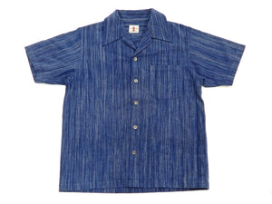 Samurai Jeans Shirt Men's Kasuri Striped Short Sleeve Button Up