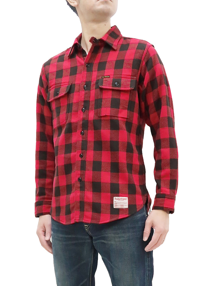 TOYS McCOY Men's Buffalo Check Plaid Shirt Patched Long Sleeve