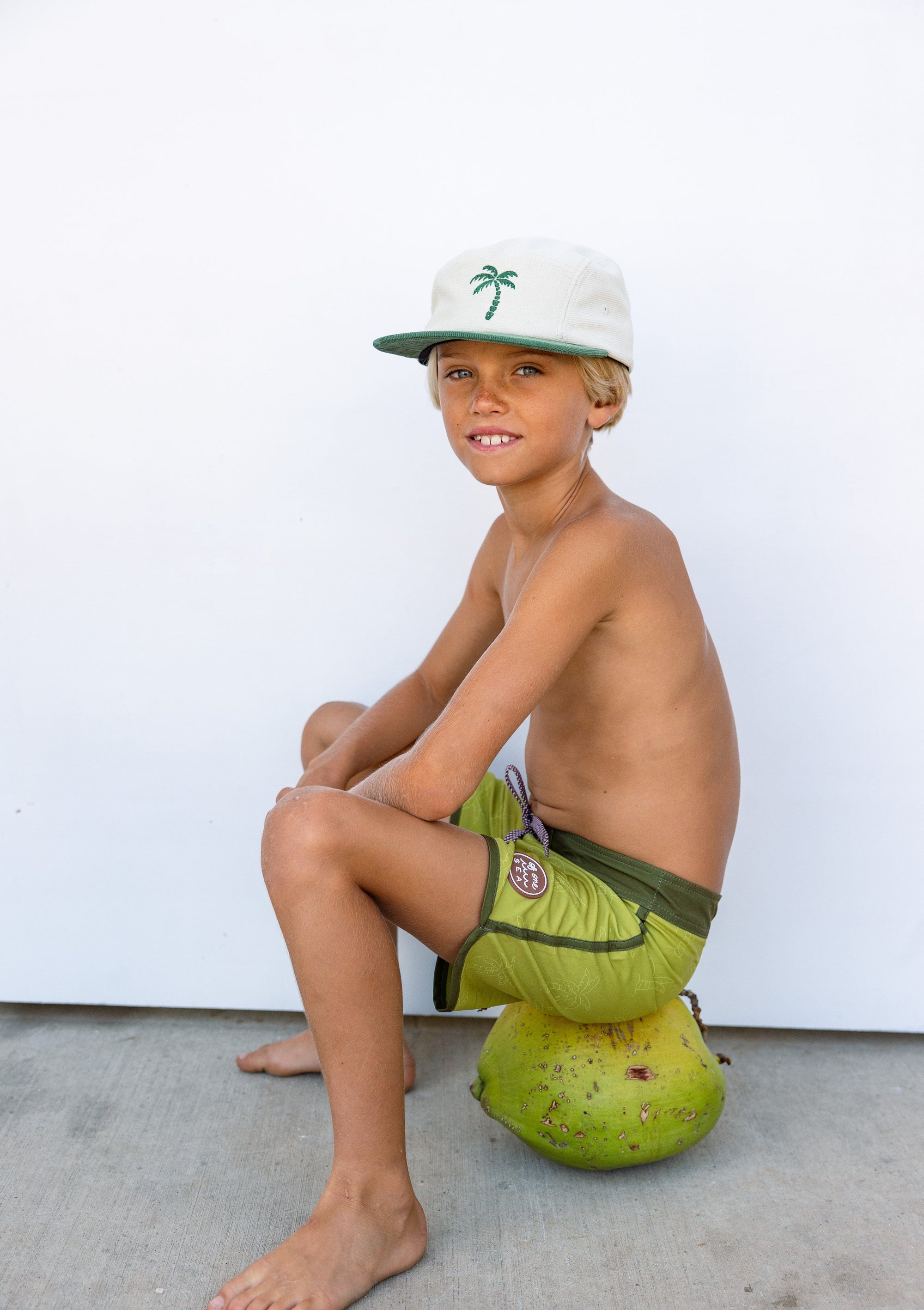 Men's Retro Boardshorts in Green Palm Trees - OF ONE SEA