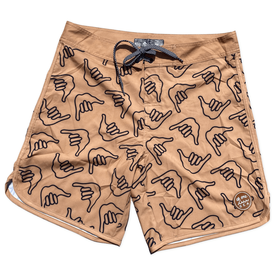 Men's Retro Boardshorts in Green Palm Trees - OF ONE SEA