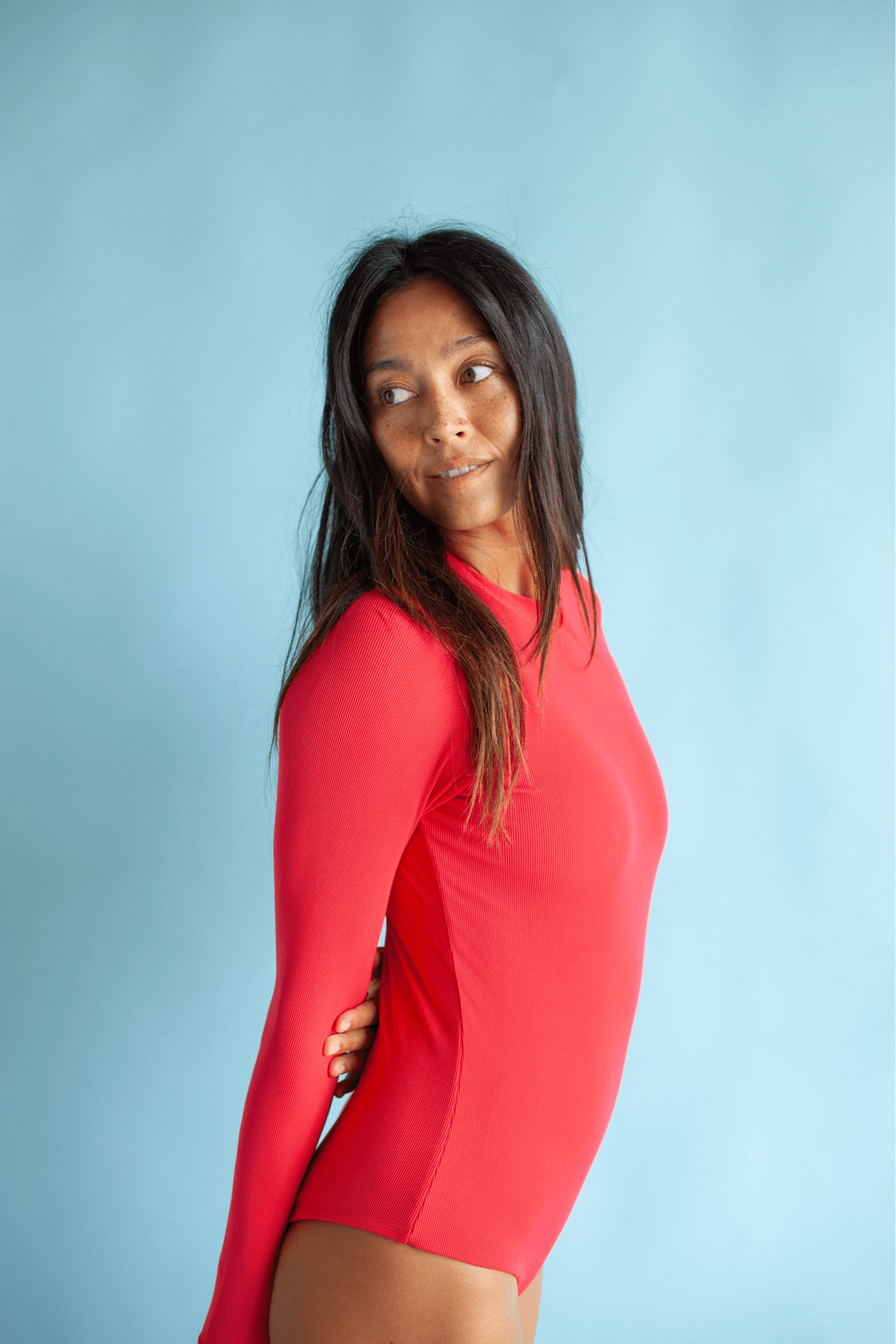 Women's Long Sleeve Zip Up in Red Shaka - OF ONE SEA