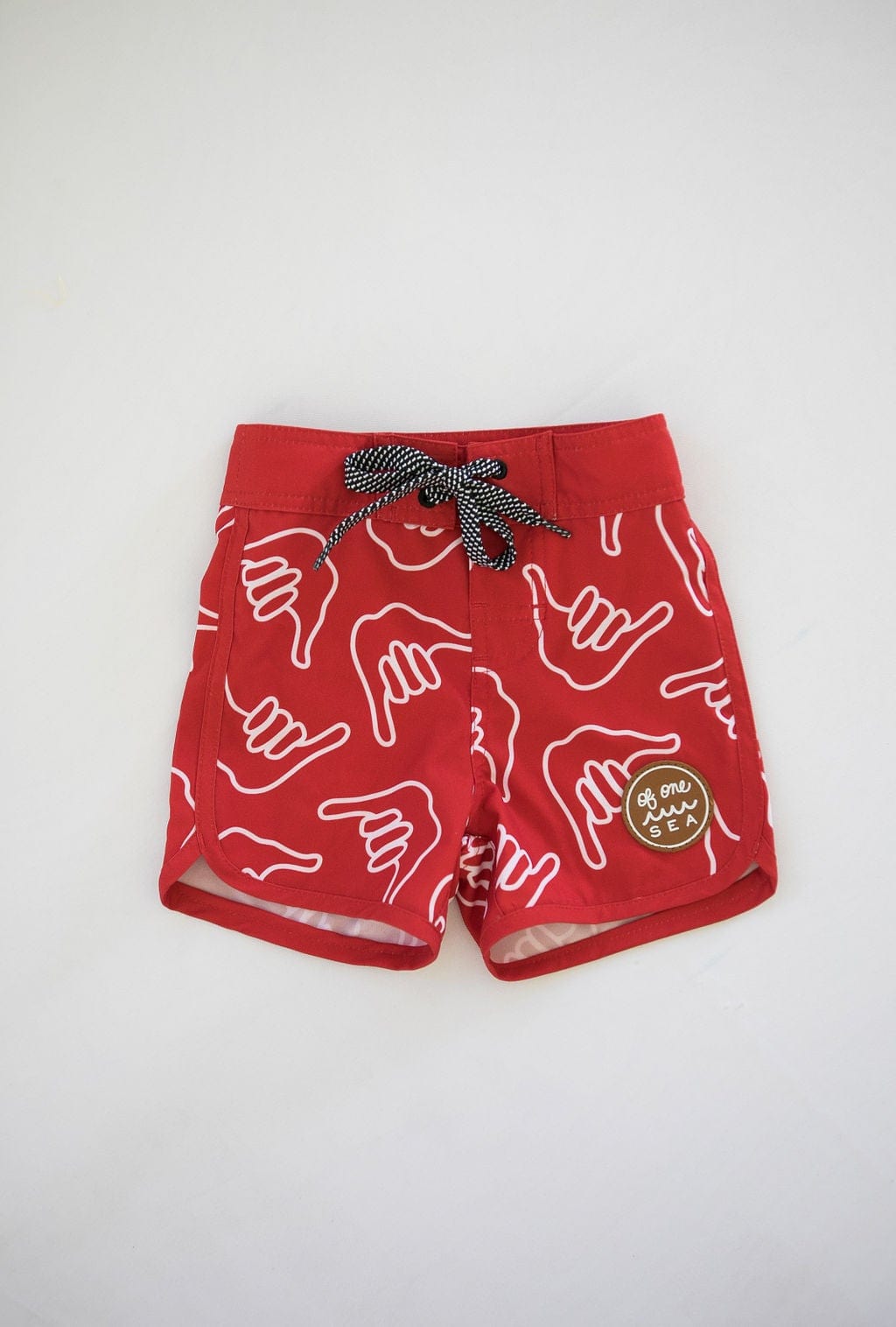 Kid’s Retro Boardshorts in Red Shaka - OF ONE SEA product image