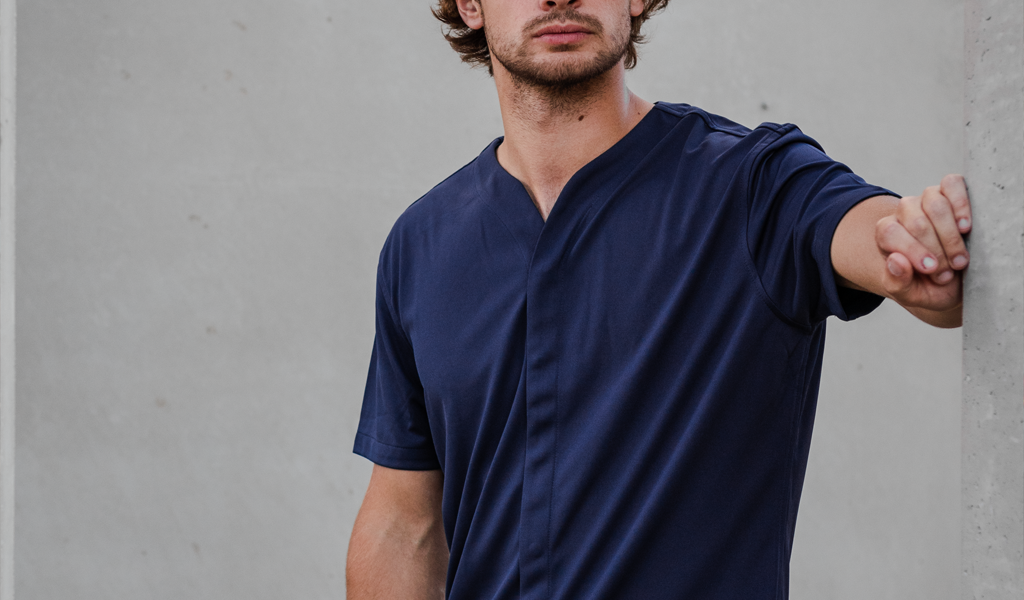 Cheegs Collarless Dress Shirt 2.0 Short Sleeve in Navy