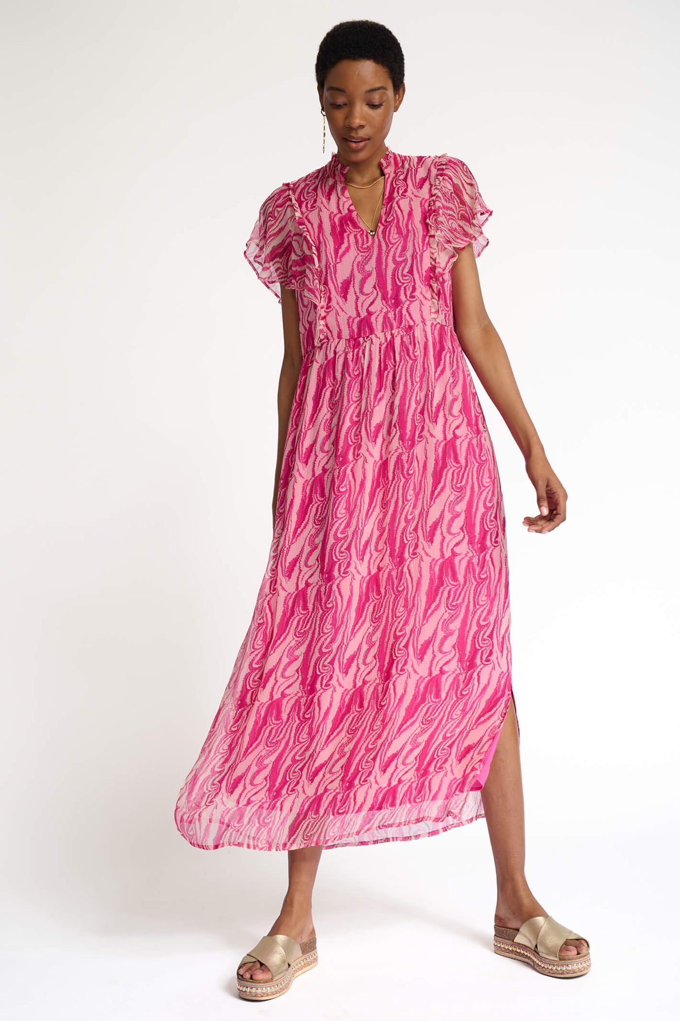 verkopen conjunctie toren POM Amsterdam SP6897 Marmer Mix Fuchsia Dress | Shirley Allum