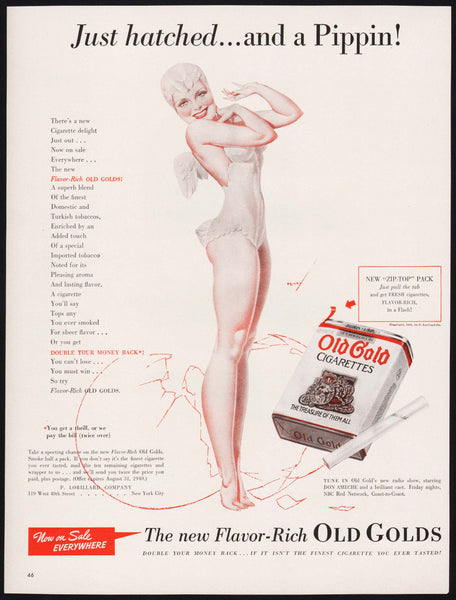 1951 women's Gossard Flair strapless bra Old Gold cigarettes vintage photo  ad