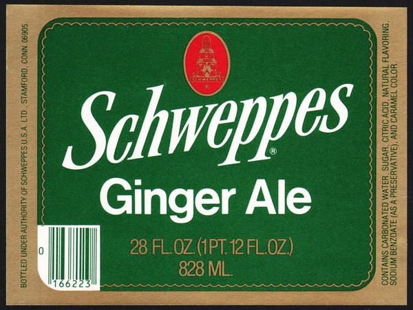 Vintage soda pop bottle label SCHWEPPES GINGER ALE 10oz size