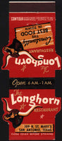 Vintage matchbook cover THE LONGHORN RESTAURANT San Antonio die cut steer Contour
