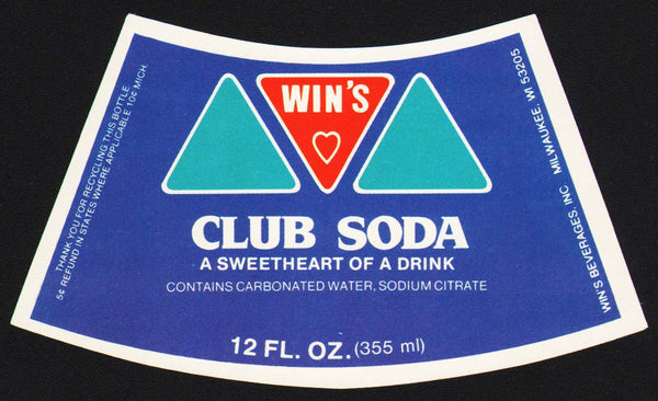 Vintage soda pop bottle label WINS CLUB SODA Milwaukee Wisconsin new o –  Mistercola