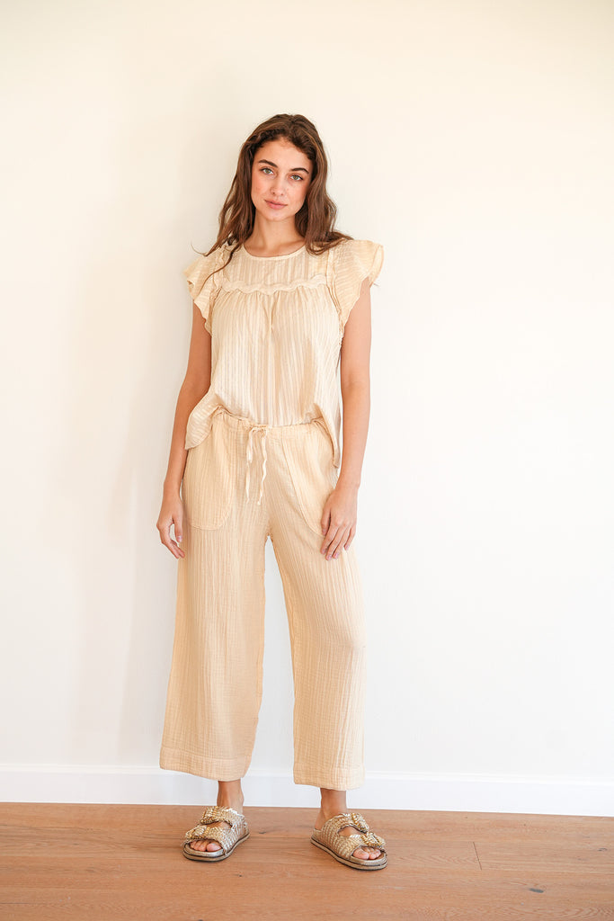 Cotton Portugal Top in Sand Stripe and Avery Pants in Sand