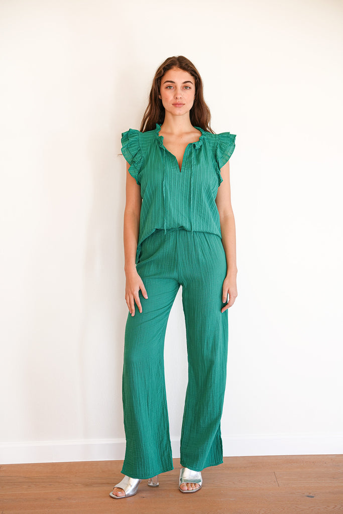 Dreamy Top and Side Slit Pants in Shady Glade Green