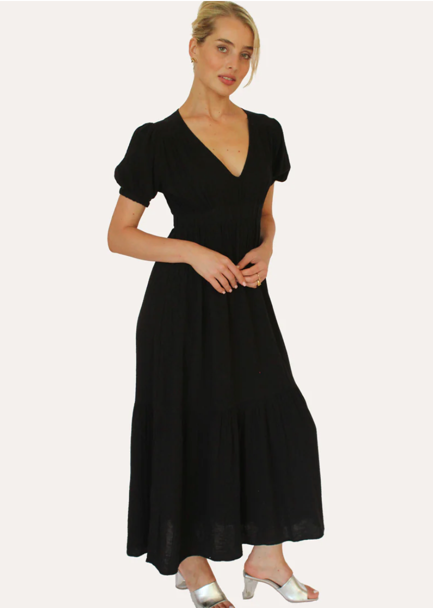 STARKx Olive Dress Black Puff Sleeve
