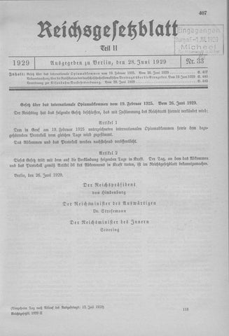 Das Reichsgesetzblatt zum sog. Opiumgesetz