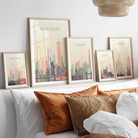 Gallery Wall of City Skyline Poster Prints