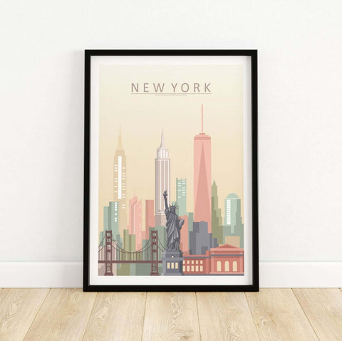 New York Poster with Skyline and Statue of Liberty