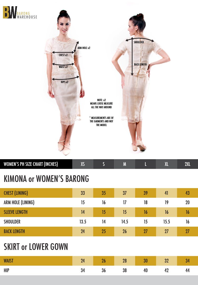 Barong Warehouse - Kimona and Women's Barong Size Chart