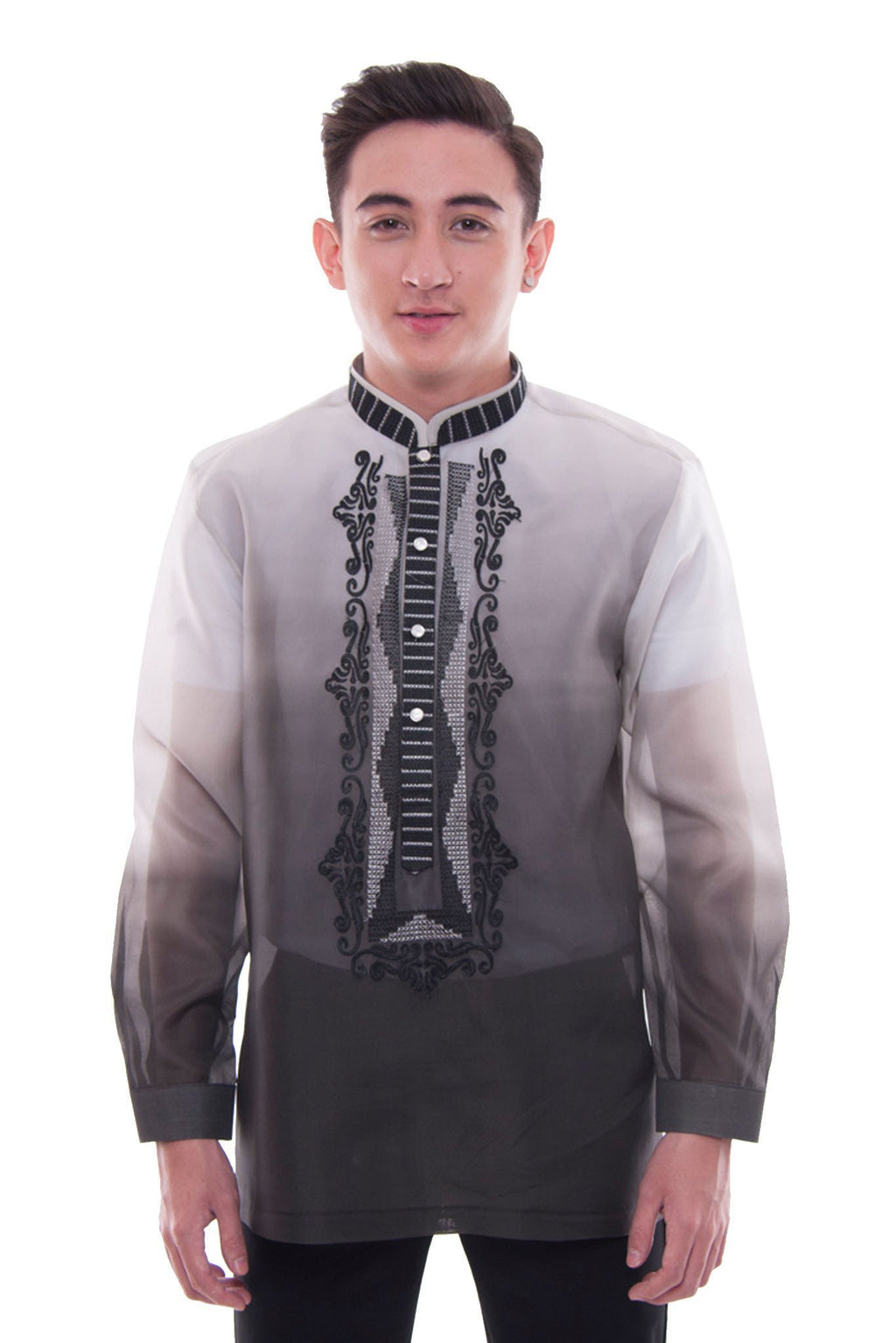 MADE-TO-ORDER - Jusi Monochromatic Double-Collar Black Barong Tagalog ...