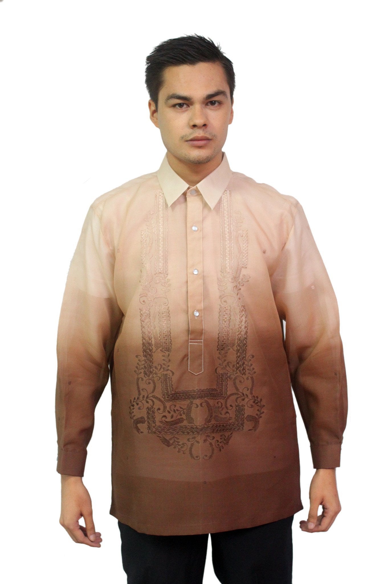 MADE-TO-ORDER - Jusi Monochromatic Barong Tagalog Brown 001 - BARONG ...