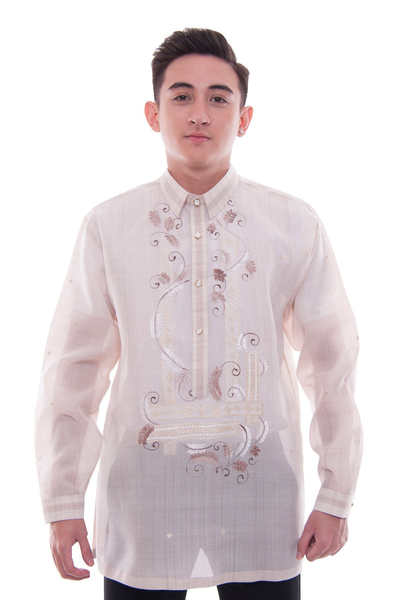 MADE-TO-ORDER - Jusi Pina Painting & Embroidery Barong Tagalog Brown 0 ...