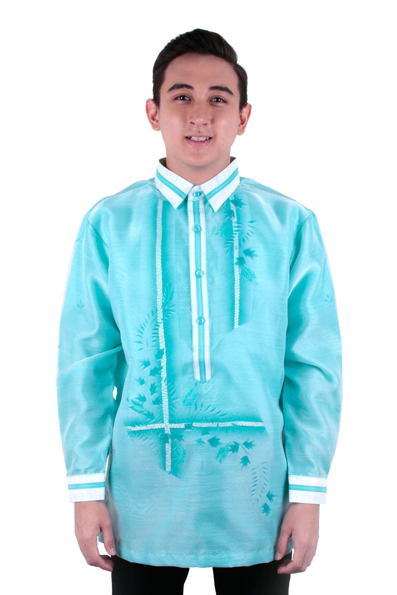 MADE-TO-ORDER - Organza Pina Barong Tagalog with Lining Aqua Blue 007