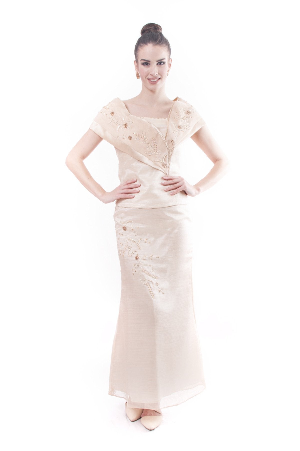 white filipiniana gown