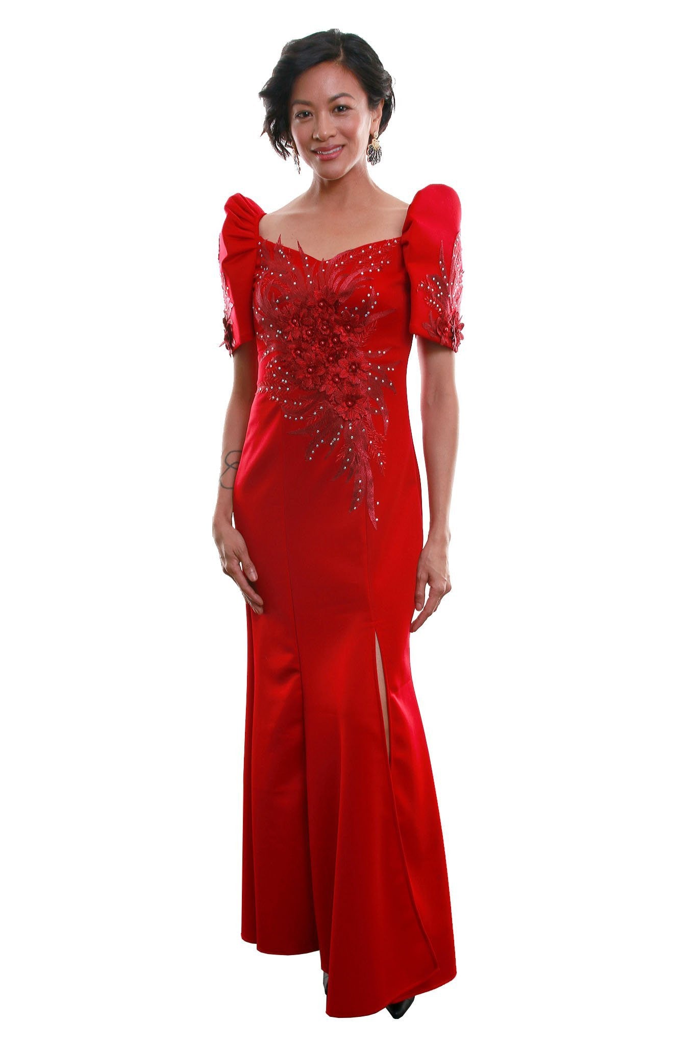 red filipiniana gown