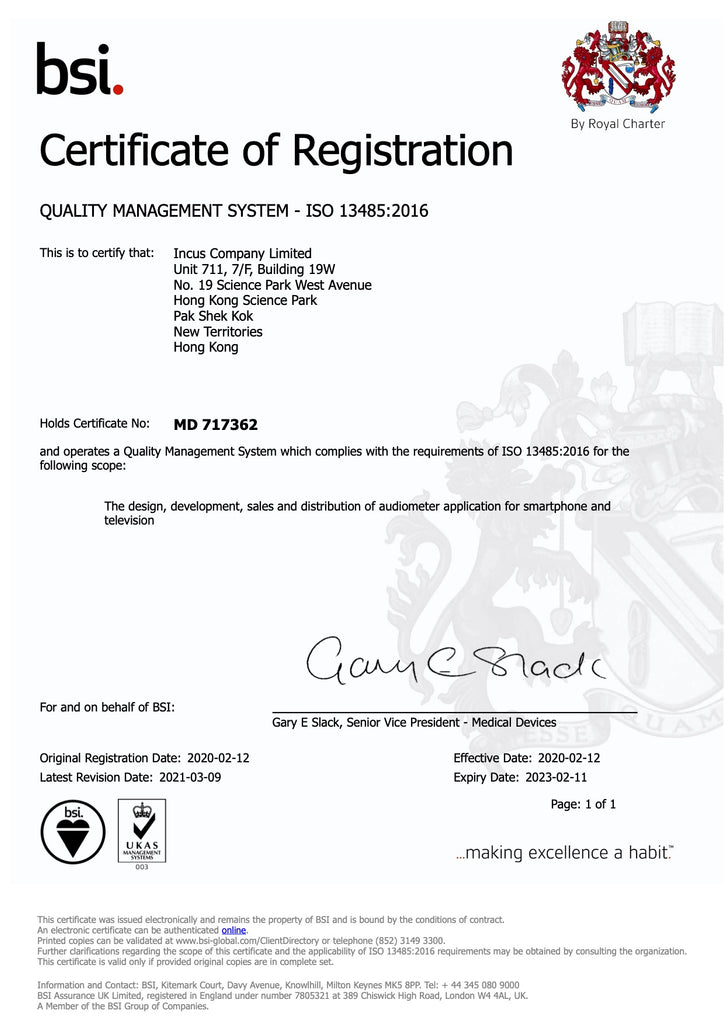 ISO13485 certificate issued to Incus Company Limited by BSI