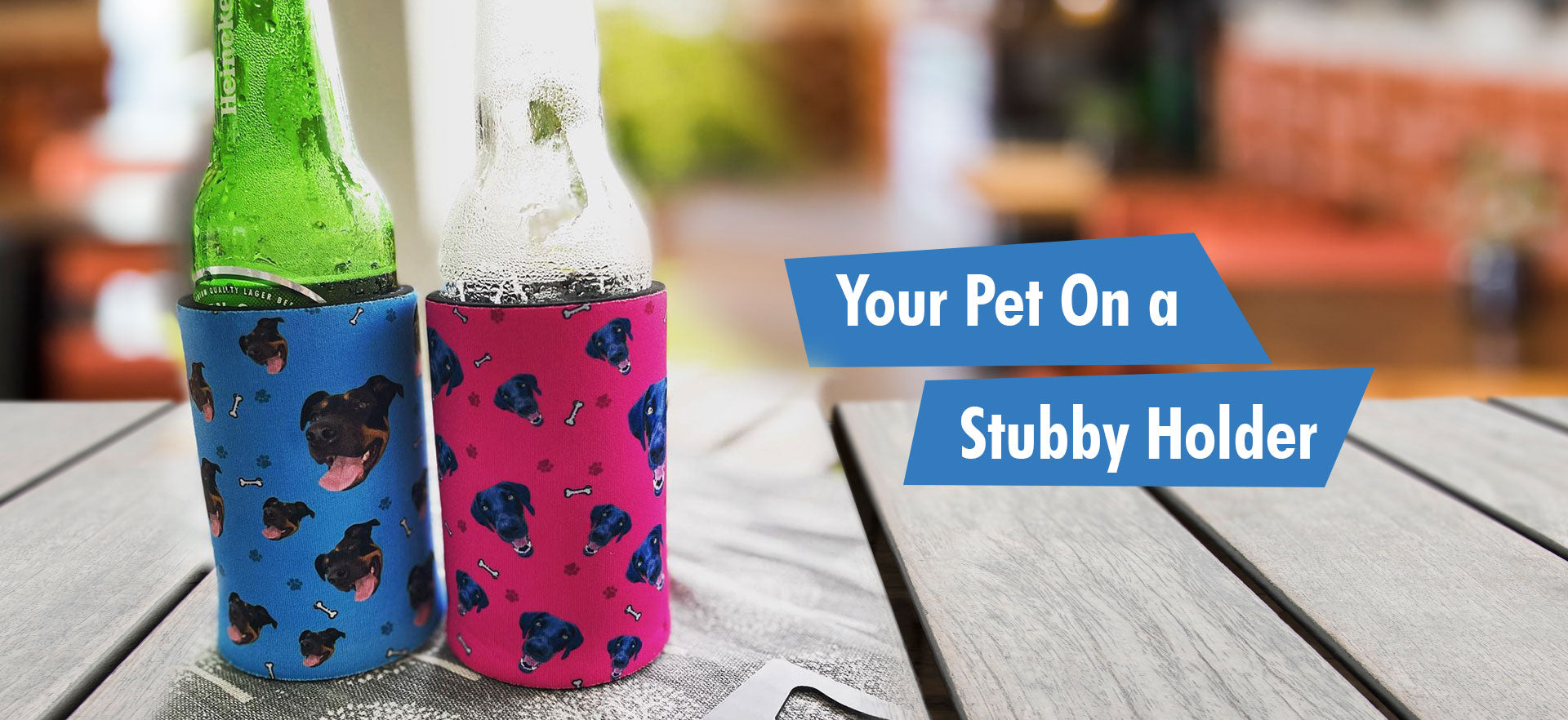 Personalised Dog Stubby Holder, Custom Cat Photo on Premium Beer