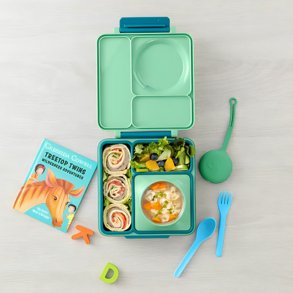 OmieBox OmiePod Kids Utensils Set with Case - 2 Piece Plastic, Reusable  Fork and Spoon Silverware with Pod for Kids, Travel, Lunch Boxes-Mint Green  