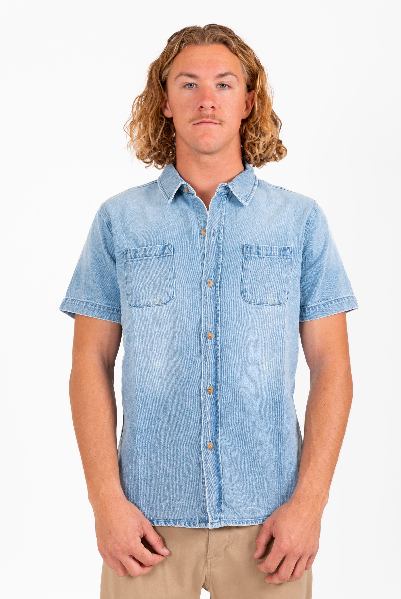 Duro Short Sleeve Denim Shirt Ash Blue | Rusty USA