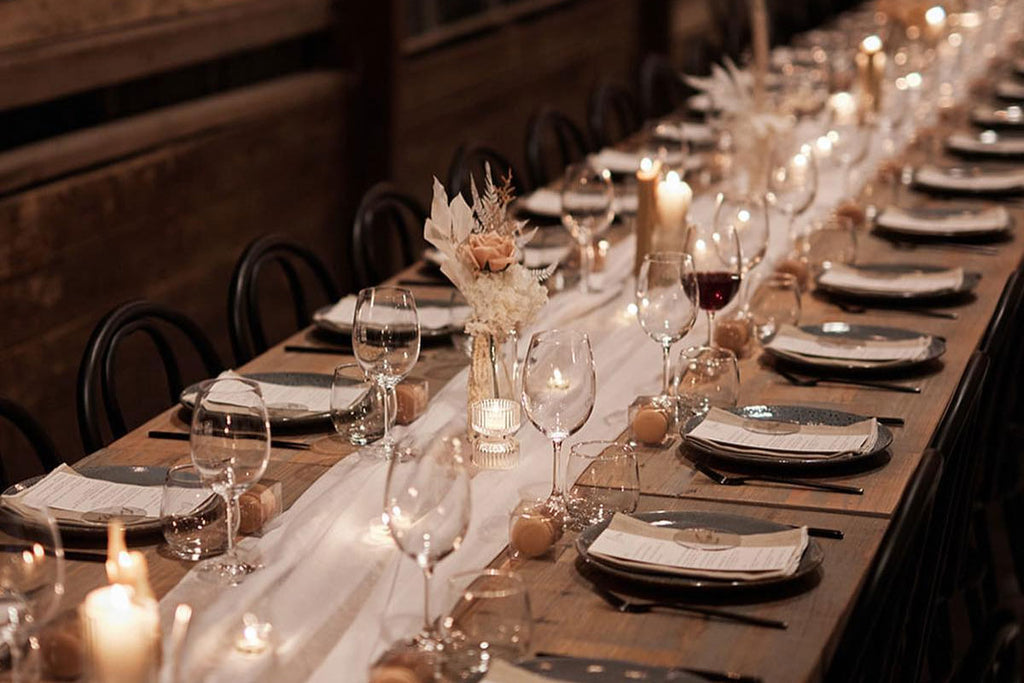 Dried wedding table flowers on table arrangement for Melbourne wedding