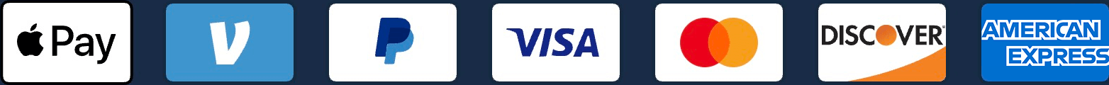 We proudly accept Apple Pay, Venmo, PayPal, Visa, Mastercard, Discover and American Express