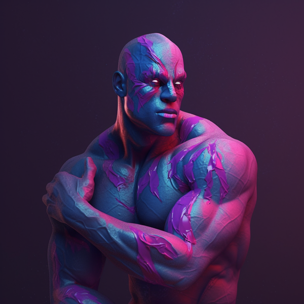 Midjourney AI Art, Digital Painting of a Wrestler in Pink, Blue and Purple colors.
