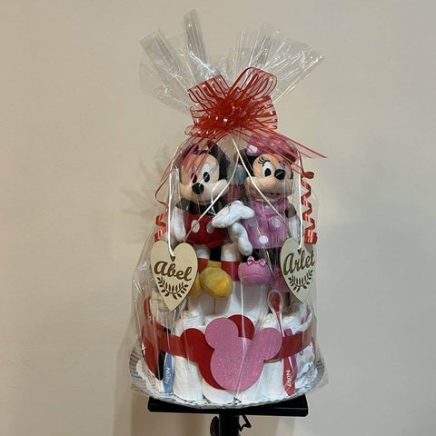 Tarta de pañales personalizada Mickey y Minnie