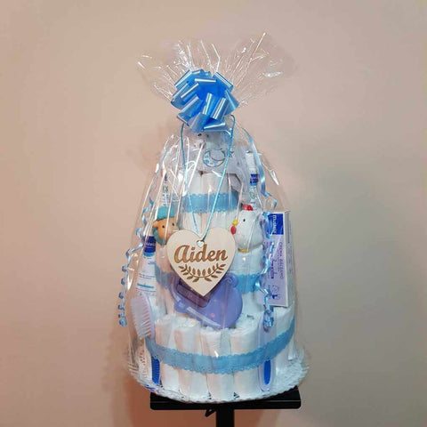 Tarta de pañales azul con mustela