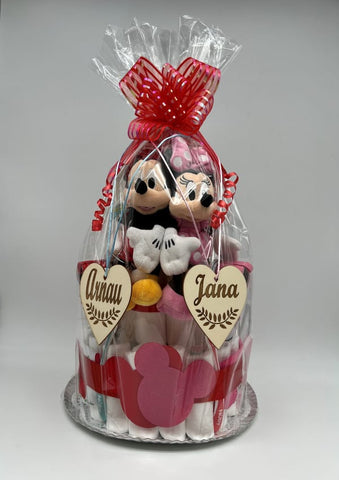 Tarta de pañales con Mickey y Minnie mouse