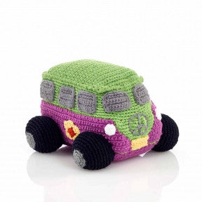 Pink Hippie Camper Van Fair Trade Knitted Baby Rattle Wild Dill