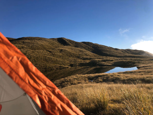 View from a tent at the Mataketake Tops and a tarn