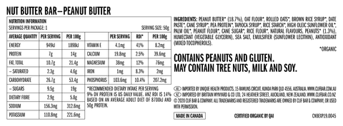 Clif Bar & Co NZ | Nut Butter Bar - Peanut Butter Ingredients NZ