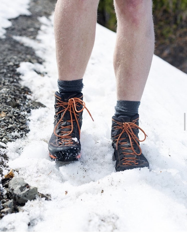 Man standing in hiking boots in the snow