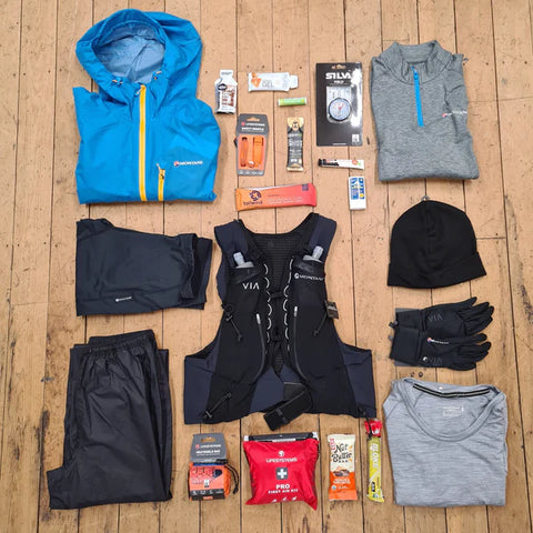 A flat-lay image of some trail running gear.