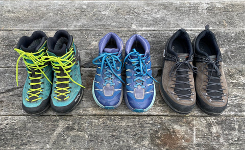 three different types of hiking footwear