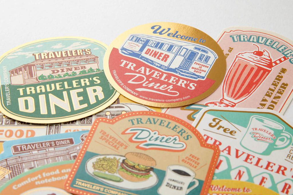 closeup of TRAVELER'S DINER sticker set