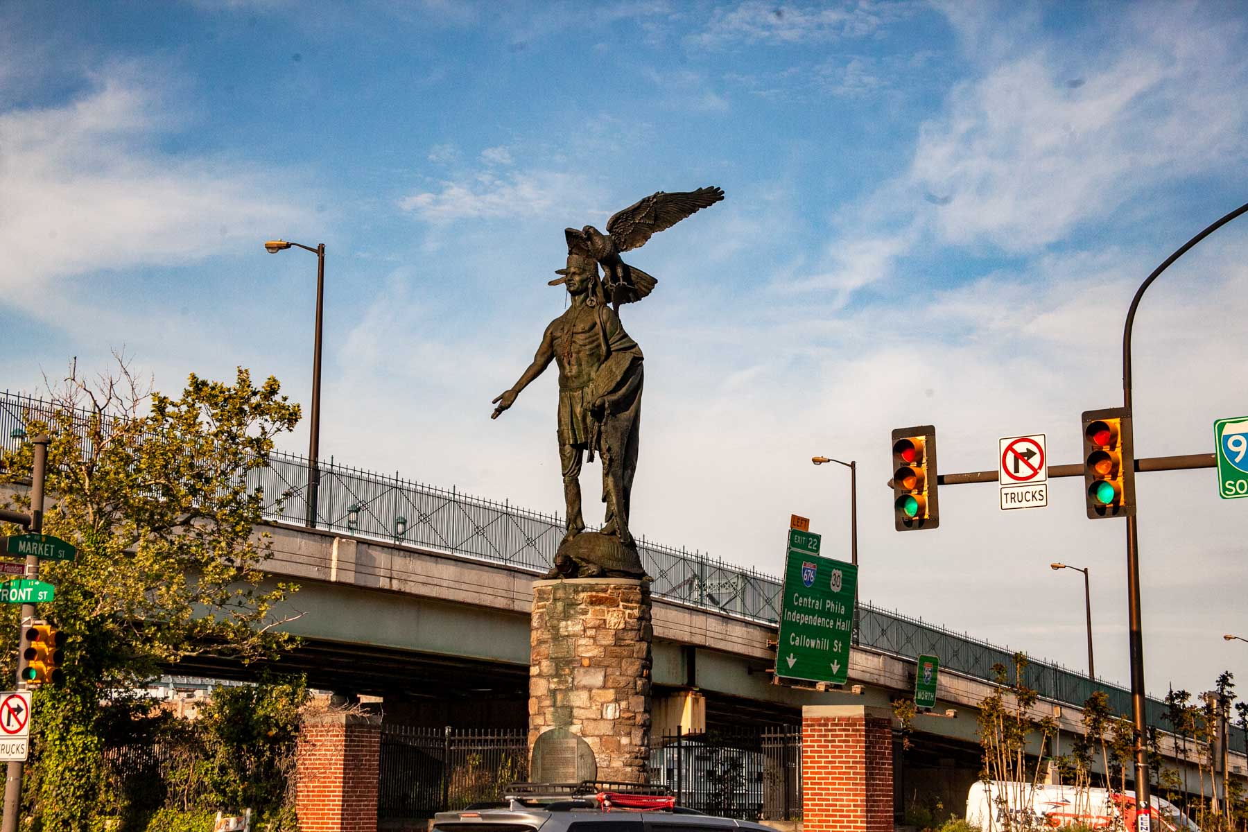 As well as the statue of Lenni Lenape Chief Tamanend, who faces the statue of William Penn perched atop City Hall. 