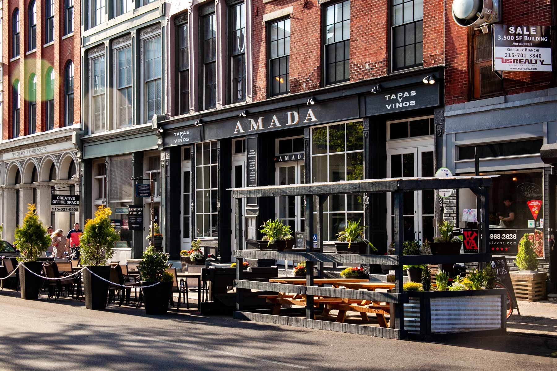 But we recommend having something to eat and then heading to the waterfront to admire the water. Here is Amada, just one of dozens of delicious places to dine along Chestnut street, just one block south of Market.